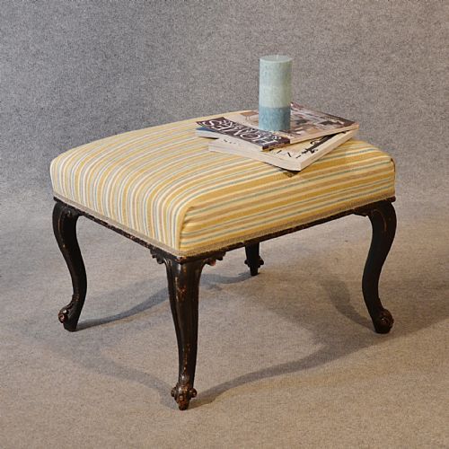 Antique Dressing Stool Footstool Upholstered Seat Cabriole Leg English C1860