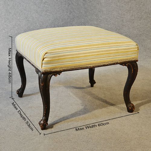 fig 1. Antique Dressing Stool Footstool Upholstered Seat Cabriole Leg English c1860