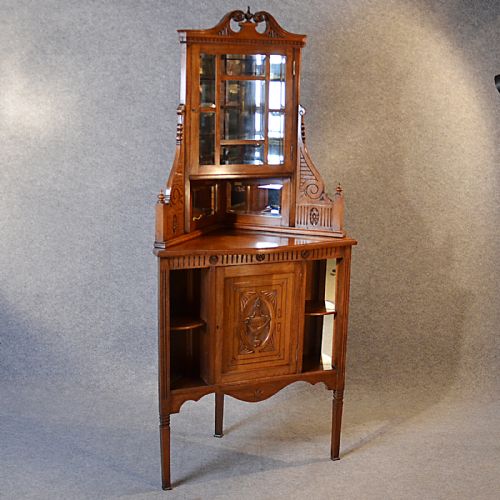 Antique Corner Cabinet China Display Cupboard Victorian Walnut English C1880