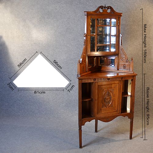 fig 1. Antique Corner Cabinet China Display Cupboard Victorian Walnut English c1880