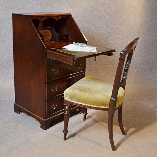 Antique Bureau Writing Desk Mahogany Leather Top English Edwardian Quality C1910