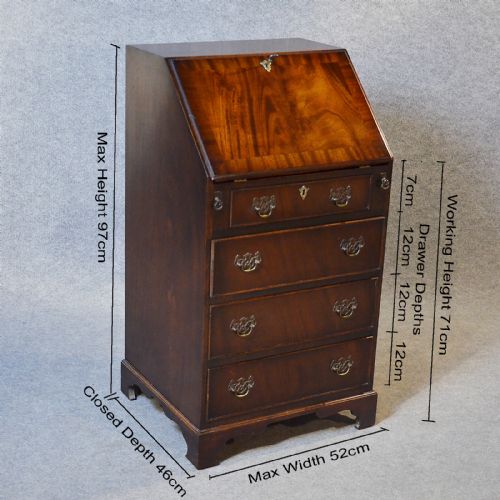 fig 1. Antique Bureau Writing Desk Mahogany Leather Top English Edwardian Quality c1910