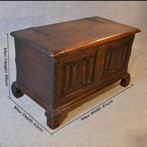fig 1. Antique Oak Coffer Chest Trunk Blanket Storage Box Victorian Linen Fold c1900