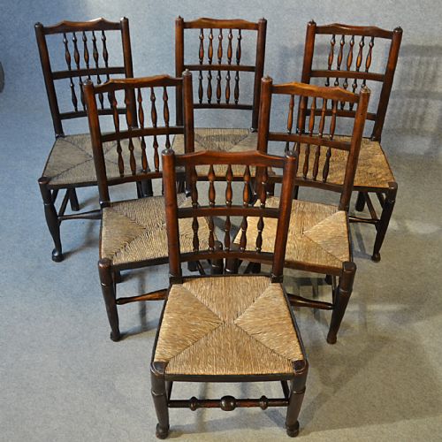 fig 2. Antique Set Six 6 Kitchen Dining Chairs Lancashire Spindle Back Ash & Elm c1850