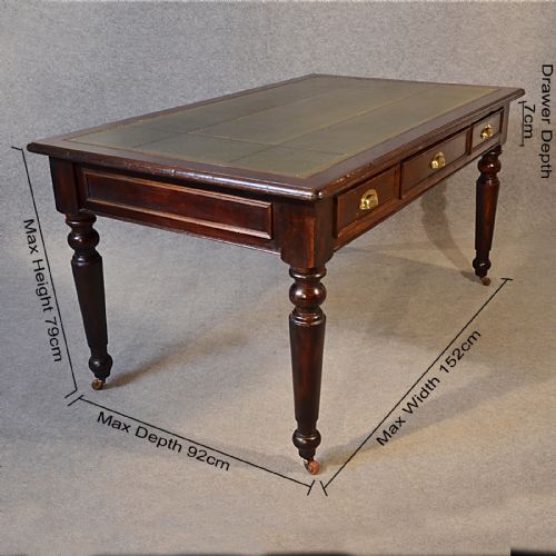 fig 1. Antique Desk Victorian Large Leather Mahogany Library Writing Study Table c1880