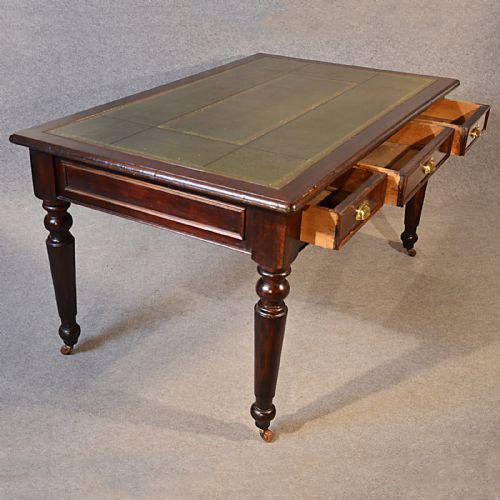 fig 3. Antique Desk Victorian Large Leather Mahogany Library Writing Study Table c1880