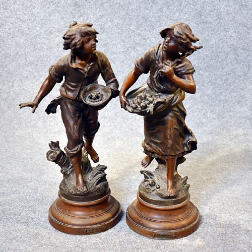 Antique Statue Pair Figurines French Quality Bronze Spelter Sculpture C1890