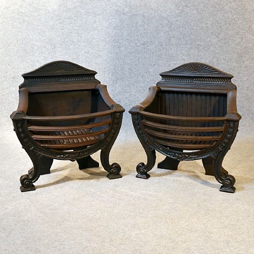 Antique Fire Basket Pair Cast Iron Grate English Victorian C1890