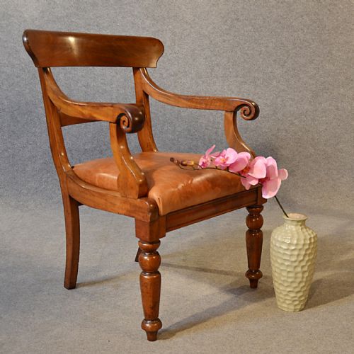 Antique Chair Scroll Arm Leather Armchair Elbow Office Desk Study English C1835