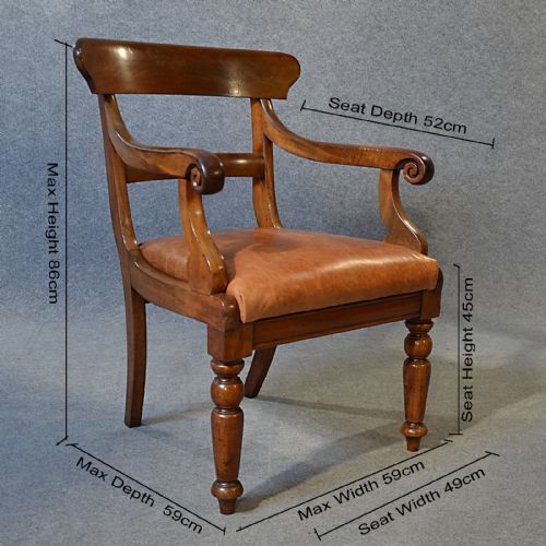 fig 1. Antique Chair Scroll Arm Leather Armchair Elbow Office Desk Study English c1835