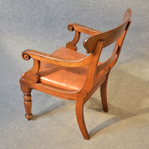 fig 3. Antique Chair Scroll Arm Leather Armchair Elbow Office Desk Study English c1835