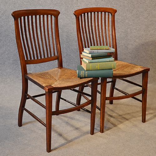 Antique Pair Chairs Victorian English Mahogany Rush Seated Kitchen Dining C1880