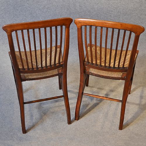 fig 2. Antique Pair Chairs Victorian English Mahogany Rush Seated Kitchen Dining c1880
