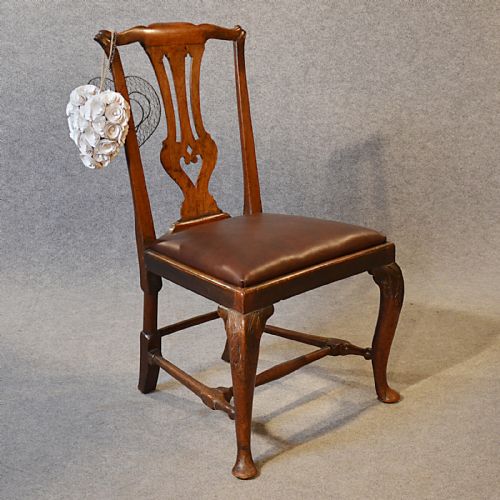 Antique Chair Dining Side Fine English Leather & Mahogany Pre Chippendale C1740