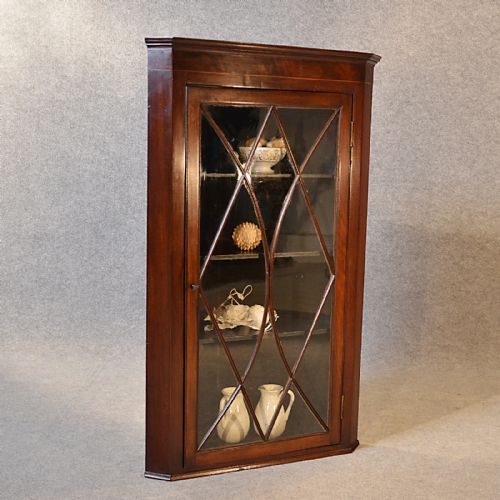 Antique Corner Display Cabinet English Georgian Mahogany Wall Cupboard C1800