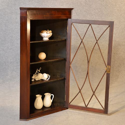 fig 2. Antique Corner Display Cabinet English Georgian Mahogany Wall Cupboard c1800