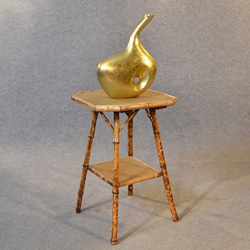 Antique Victorian Bamboo Table Two Tier Oriental Lamp Occasional Side C1890