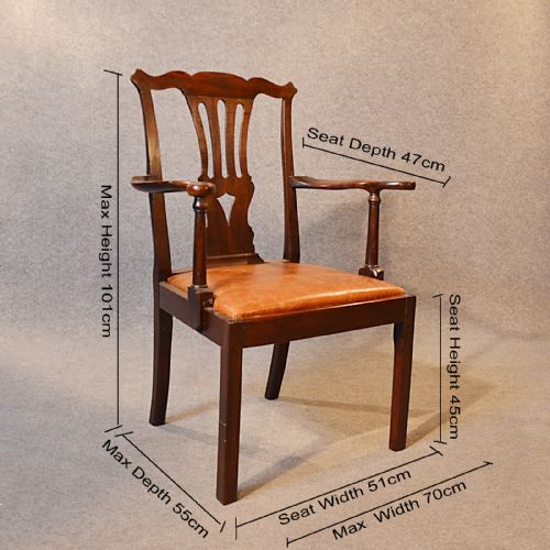 fig 1. Antique Chair Carver Elbow Armchair English Leather Mahogany Chippendale c1770