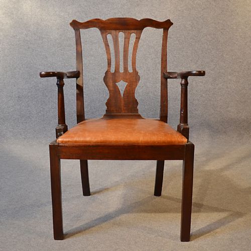 fig 2. Antique Chair Carver Elbow Armchair English Leather Mahogany Chippendale c1770