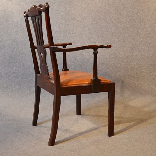 fig 4. Antique Chair Carver Elbow Armchair English Leather Mahogany Chippendale c1770