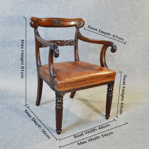 fig 1. Antique Chair Scroll Arm Quality Leather Armchair Elbow Office Desk Study c1835
