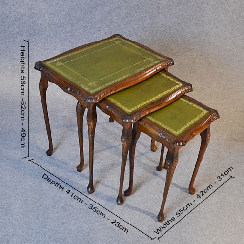 fig 1. Antique Nest Tables Side Occasional English Edwardian Oak With Leather c1910