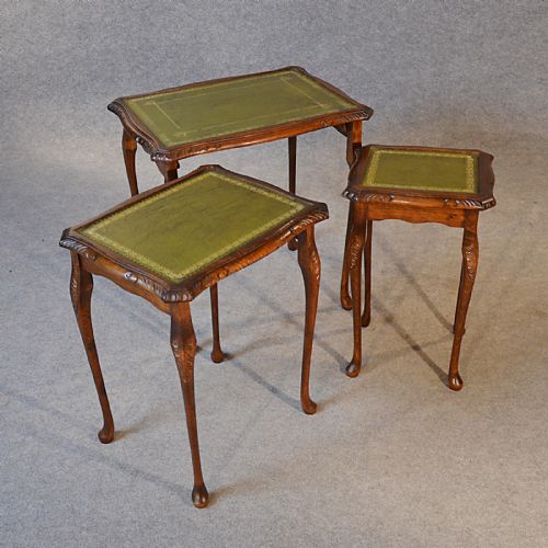 fig 2. Antique Nest Tables Side Occasional English Edwardian Oak With Leather c1910