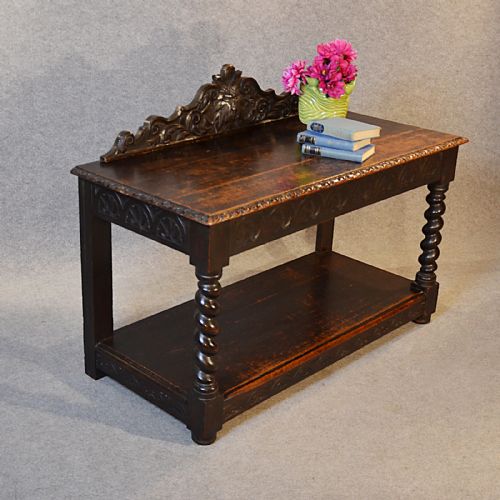 Antique Table Victorian English Oak Gothic Carved Server Side Hall Buffet C1880
