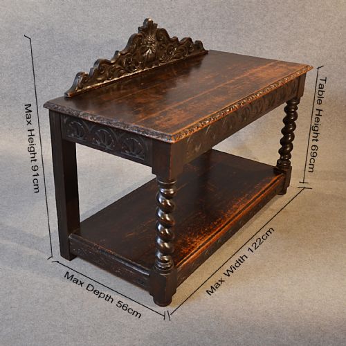 fig 1. Antique Table Victorian English Oak Gothic Carved Server Side Hall Buffet c1880
