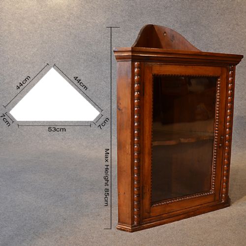 fig 1. Antique Corner Display Cabinet English Victorian Fruitwood Wall Cupboard c1900