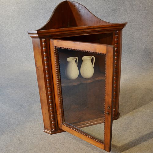 fig 2. Antique Corner Display Cabinet English Victorian Fruitwood Wall Cupboard c1900