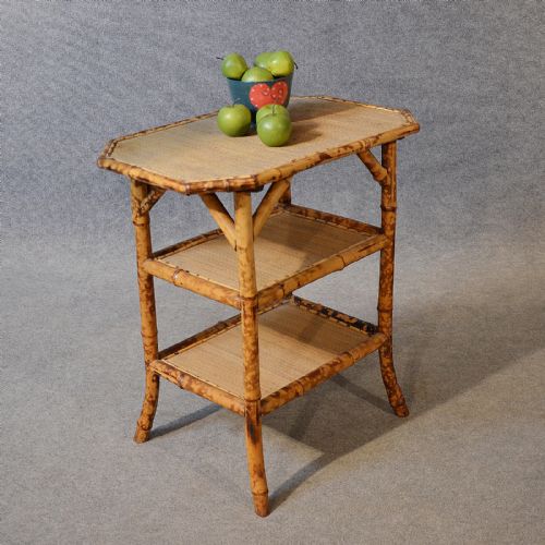 Antique Victorian Bamboo Table Three Tier Oriental Lamp Occasional Side C1890