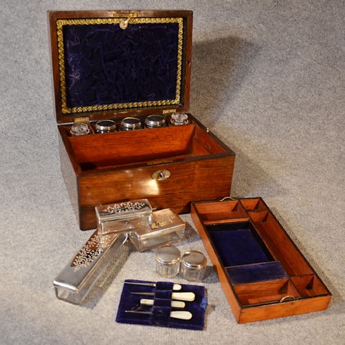 fig 2. Antique Ladies Vanity Dressing Set English Jewellery Box Quality Rosewood c1850