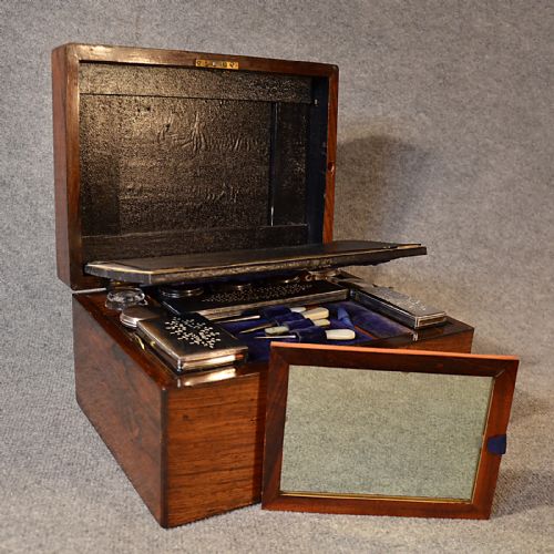 fig 3. Antique Ladies Vanity Dressing Set English Jewellery Box Quality Rosewood c1850