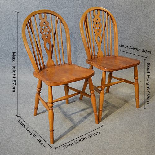 fig 1. Antique Pair Chairs Victorian Elm Kitchen Dining Windsor Wheel Back c1900