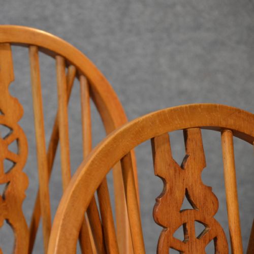 fig 2. Antique Pair Chairs Victorian Elm Kitchen Dining Windsor Wheel Back c1900