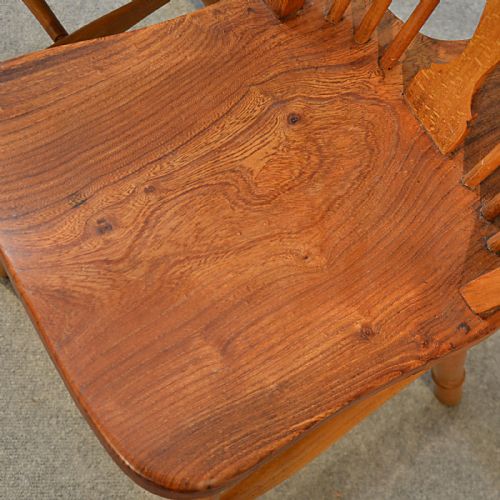 fig 3. Antique Pair Chairs Victorian Elm Kitchen Dining Windsor Wheel Back c1900