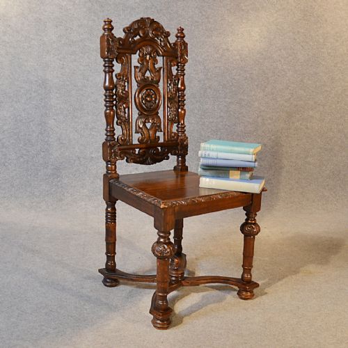 Antique Chair Oak Tall High Back Drawing Room Victorian English Hall Seat C1880