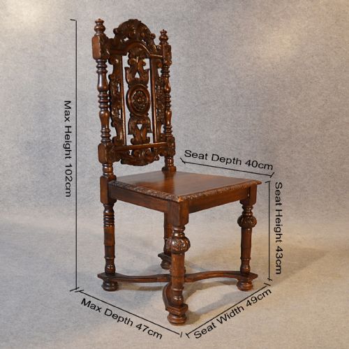fig 1. Antique Chair Oak Tall High Back Drawing Room Victorian English Hall Seat c1880