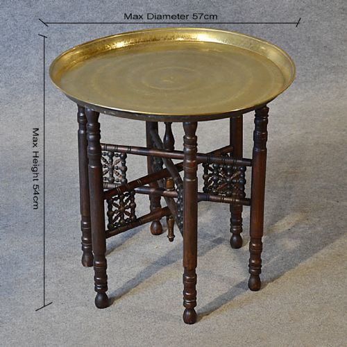 fig 1. Antique Coffee Table Berber Benares Brass Tray Lamp Oriental Folding Stand c1900