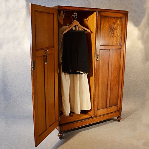 Antique Wardrobe Oak Edwardian English Armoire Compactum Linen Press C1910