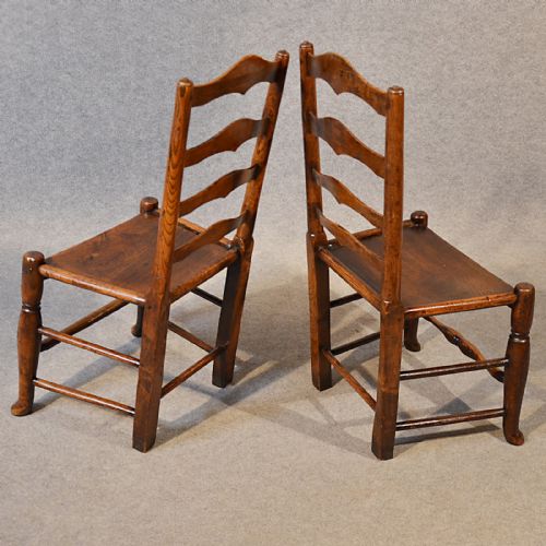 fig 2. Antique Pair Chairs Quality Georgian Ash & Elm Kitchen Dining Ladder Back c1750