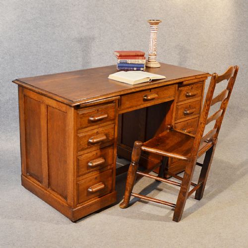 Antique Desk Victorian English Oak Twin Pedestal Writing Study Table C1880