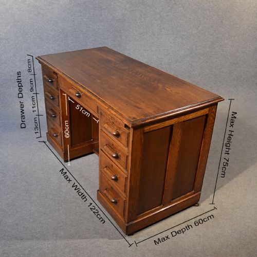 fig 1. Antique Desk Victorian English Oak Twin Pedestal Writing Study Table c1880