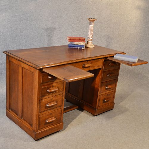 fig 2. Antique Desk Victorian English Oak Twin Pedestal Writing Study Table c1880