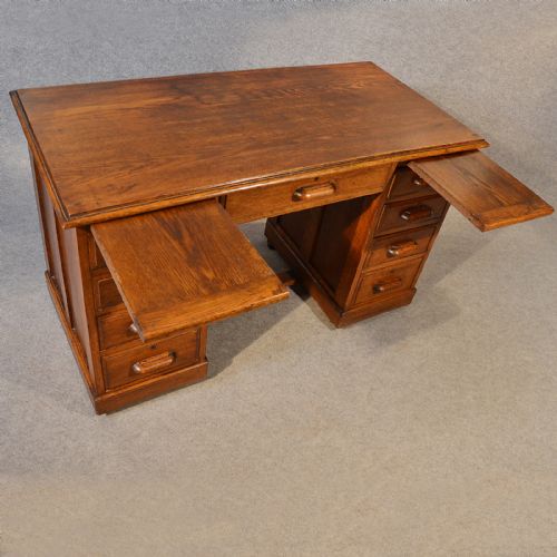 fig 3. Antique Desk Victorian English Oak Twin Pedestal Writing Study Table c1880