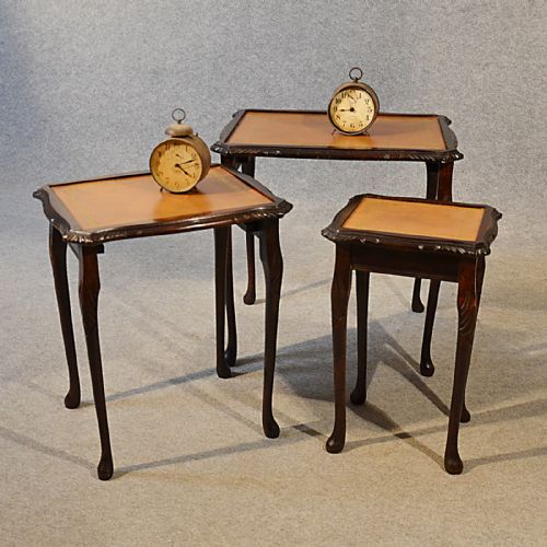 Antique Nest Tables Side Occasional English Edwardian with Leather Upper C1910