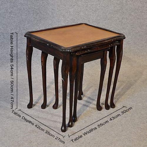 fig 1. Antique Nest Tables Side Occasional English Edwardian With Leather Upper c1910