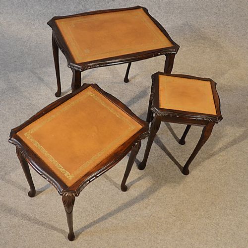 fig 2. Antique Nest Tables Side Occasional English Edwardian With Leather Upper c1910