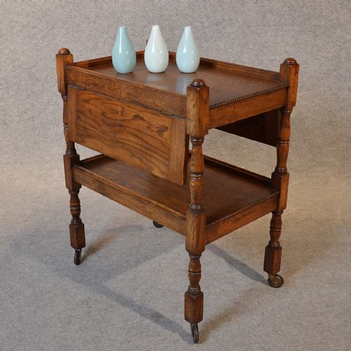 Antique Serving Tea Trolley Oak Edwardian Vintage Butlers Serving Buffet C1910